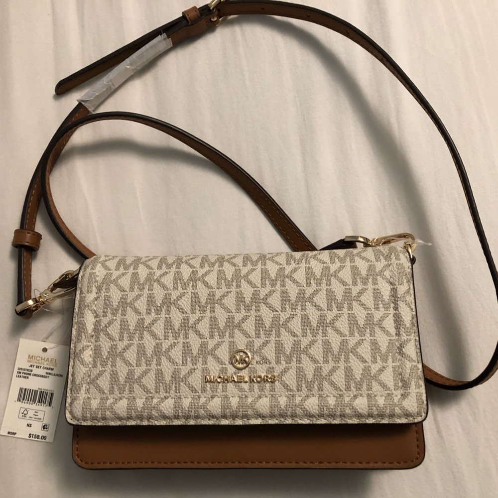 Michael Kors Cream and Tan Crossbody Bag